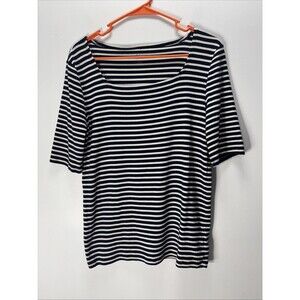 GAP Womens Modern Squareneck T-Shirt stripes Blue Navy /white modal cottonSz L